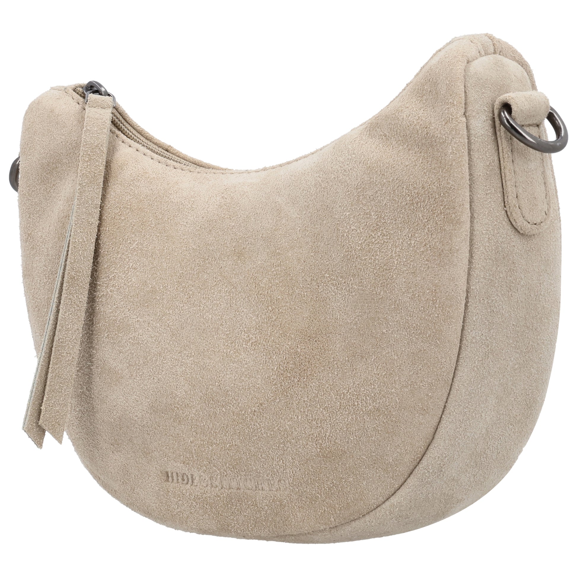 Wildleder Halbmond Tasche 22x16cm Sand mit Schulterriemen - leder-accessoires.com