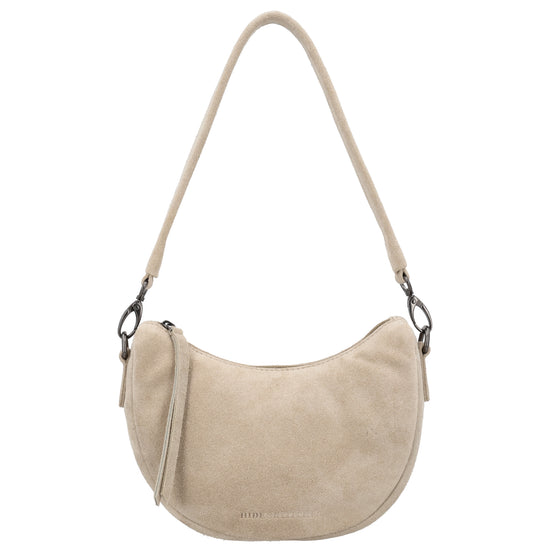 Wildleder Halbmond Tasche 22x16cm Sand mit Schulterriemen - leder-accessoires.com
