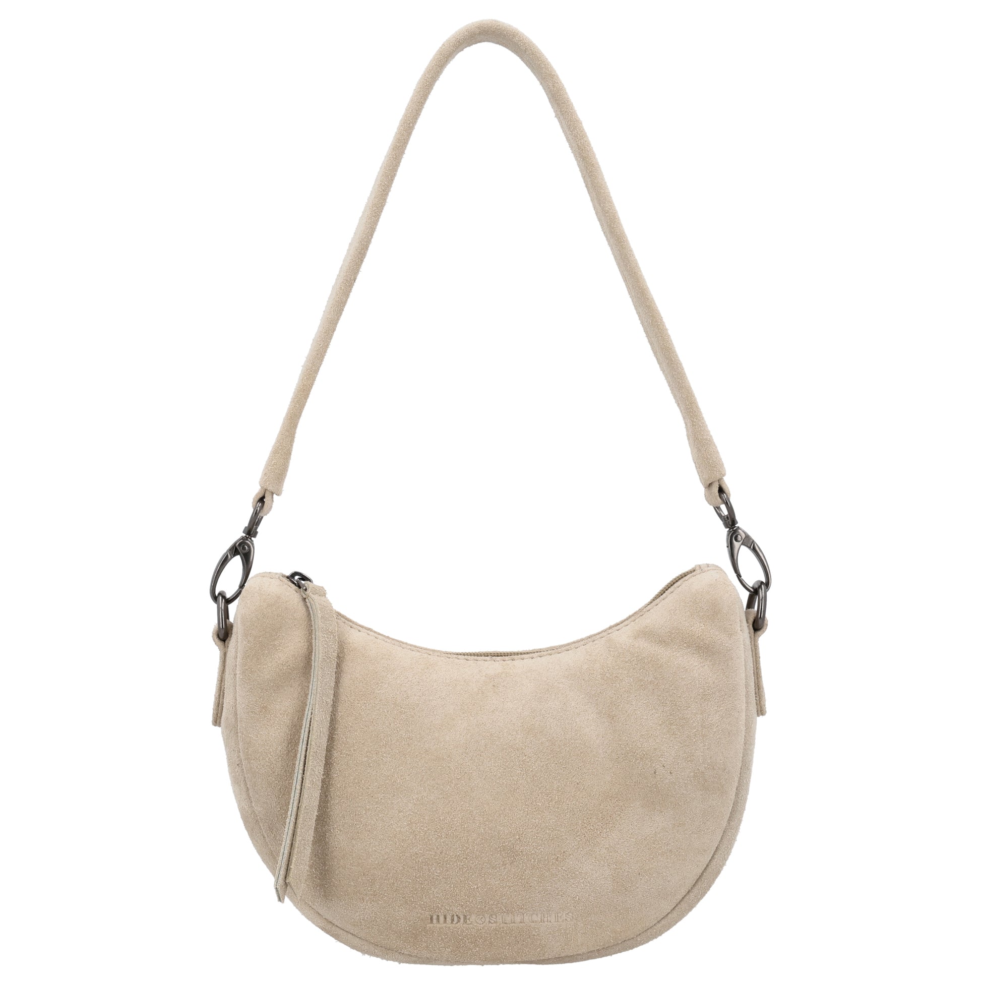 Wildleder Halbmond Tasche 22x16cm Sand mit Schulterriemen - leder-accessoires.com