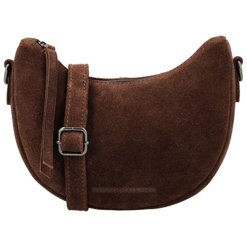 Dunkelbraune Wildleder Umhängetasche 22x16cm Halbmond - leder-accessoires.com