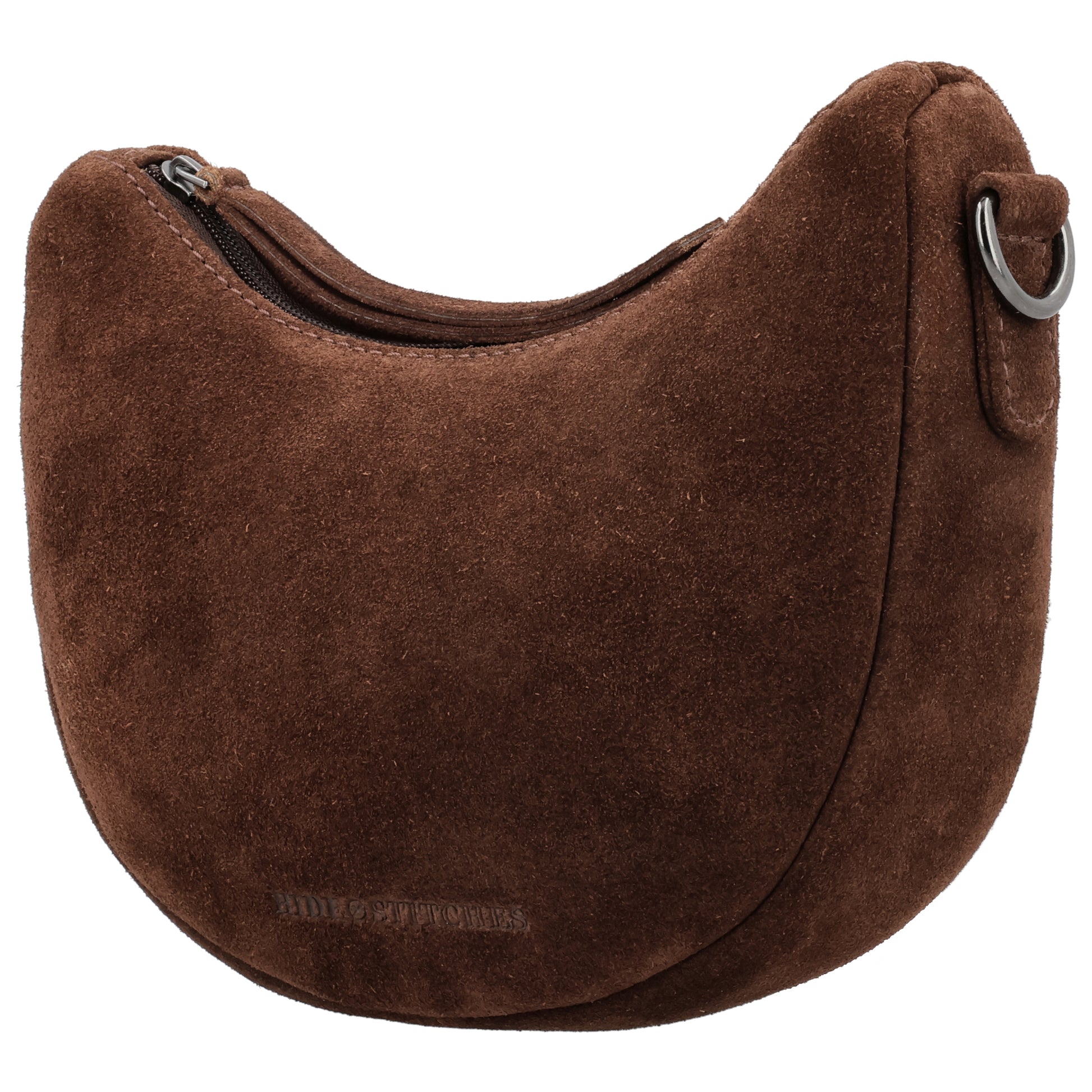 Dunkelbraune Wildleder Umhängetasche 22x16cm Halbmond - leder-accessoires.com