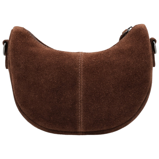 Dunkelbraune Wildleder Umhängetasche 22x16cm Halbmond - leder-accessoires.com