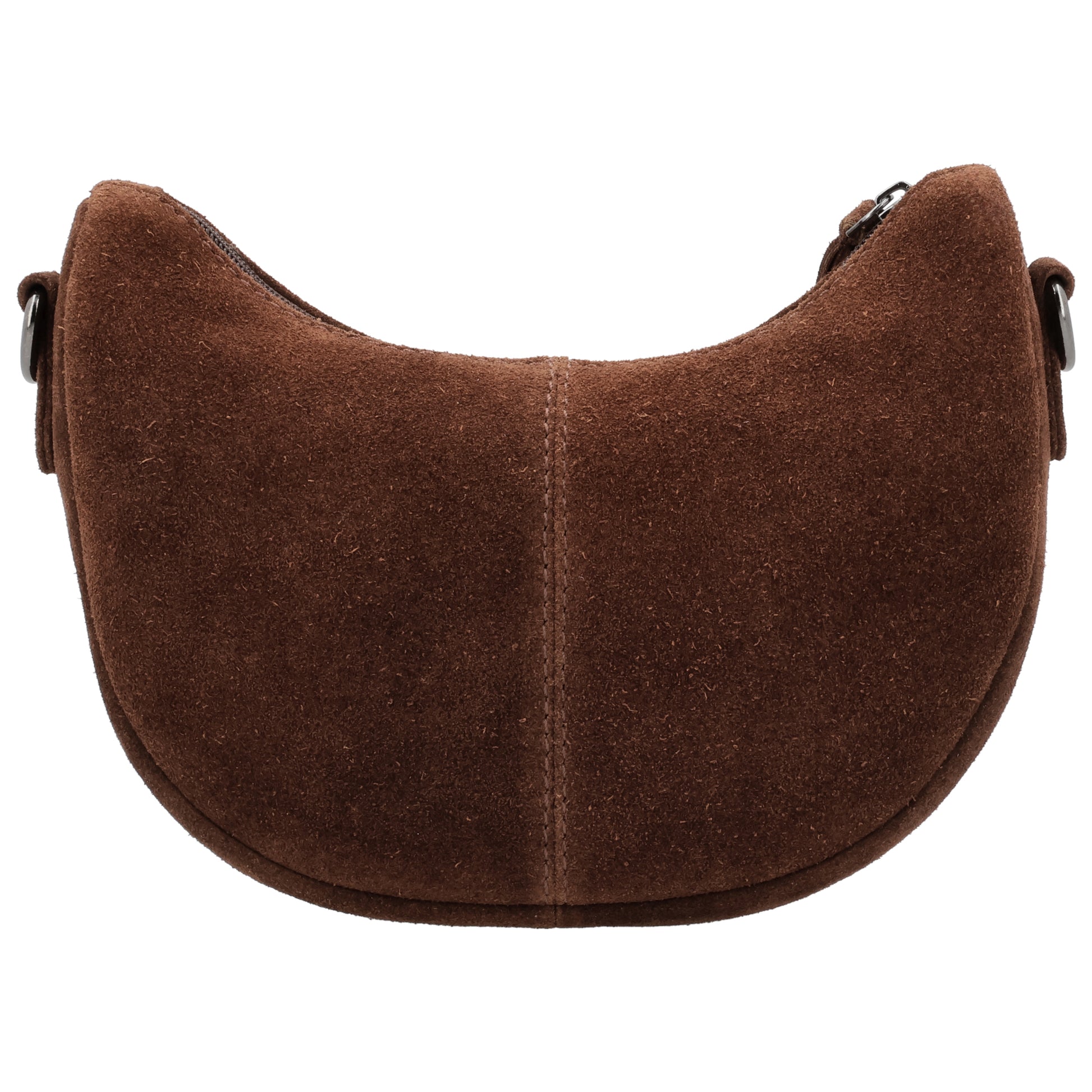 Dunkelbraune Wildleder Umhängetasche 22x16cm Halbmond - leder-accessoires.com