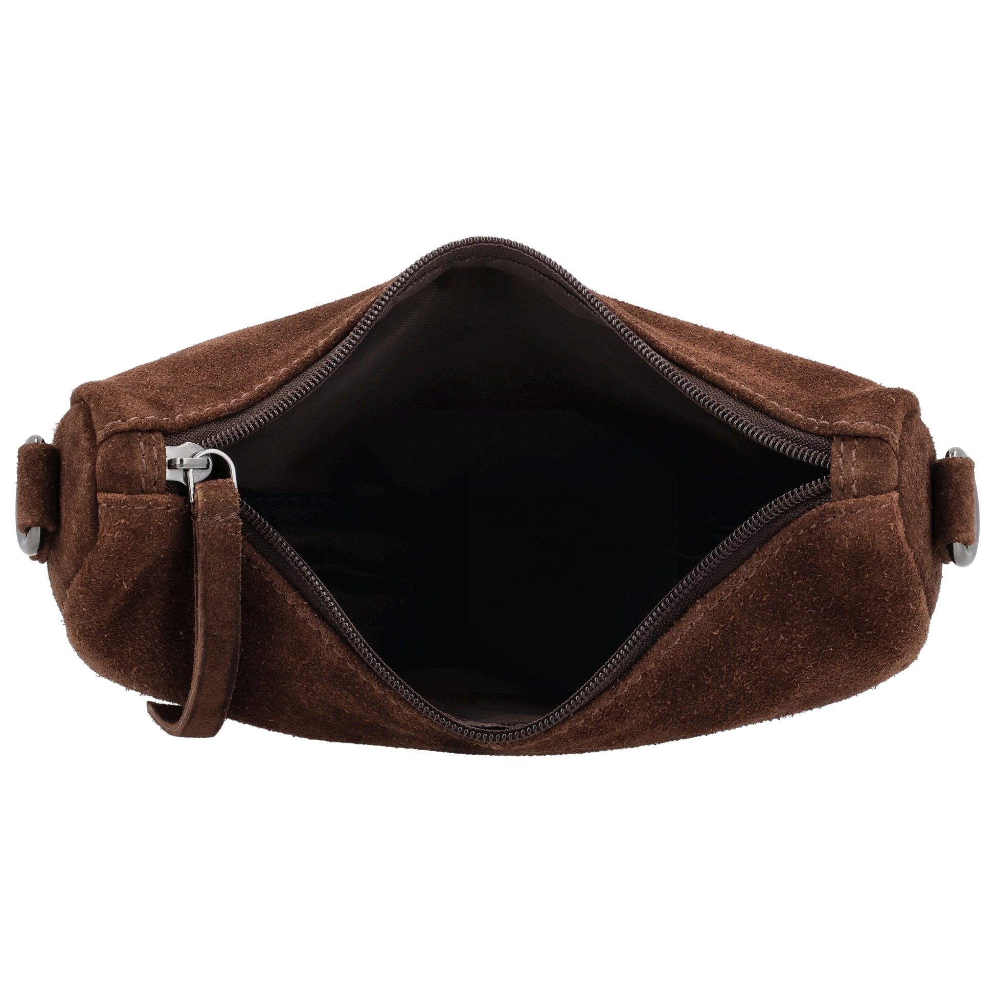 Dunkelbraune Wildleder Umhängetasche 22x16cm Halbmond - leder-accessoires.com