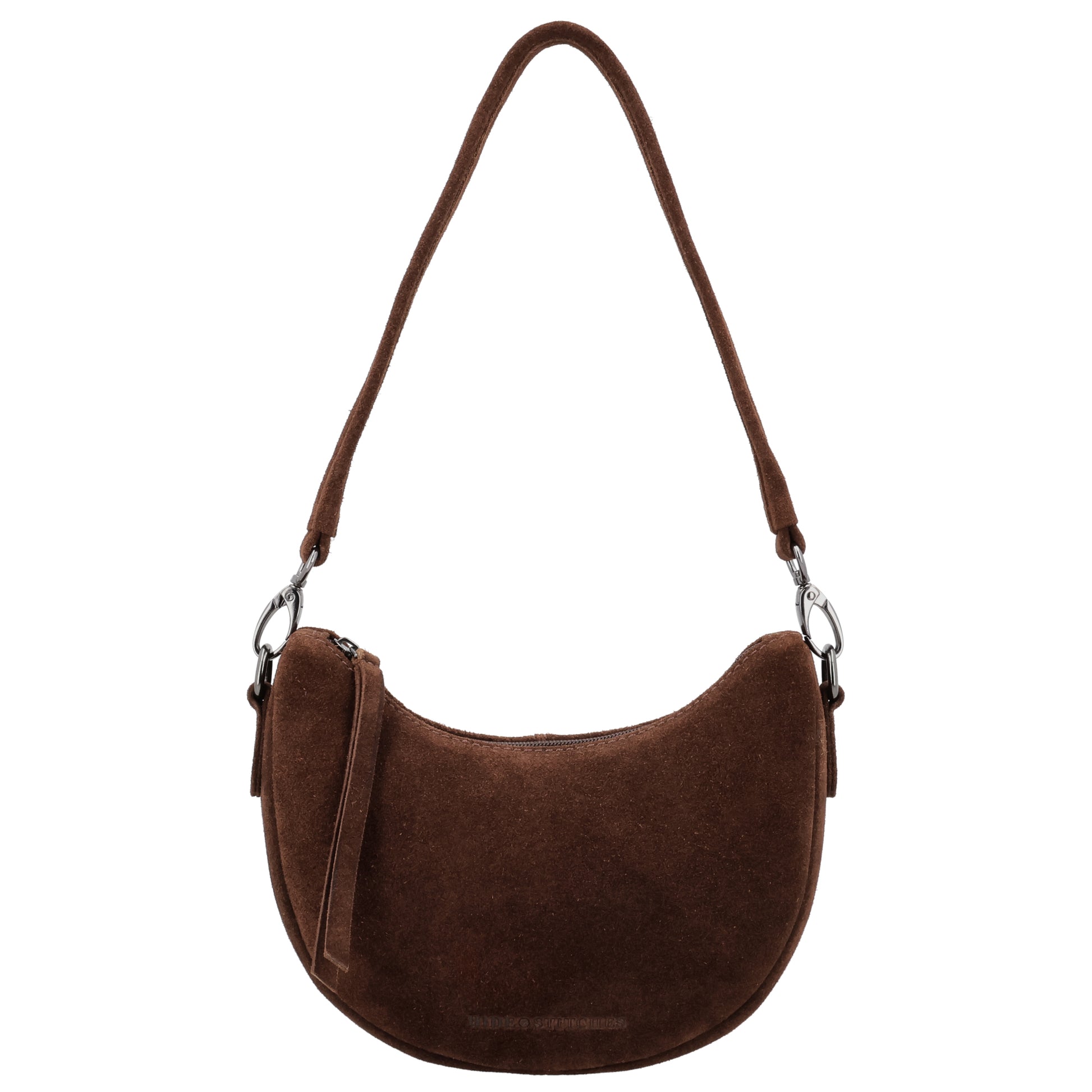 Dunkelbraune Wildleder Umhängetasche 22x16cm Halbmond - leder-accessoires.com