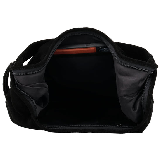Beuteltasche Wildleder 42x40cm in Schwarz - leder-accessoires.com