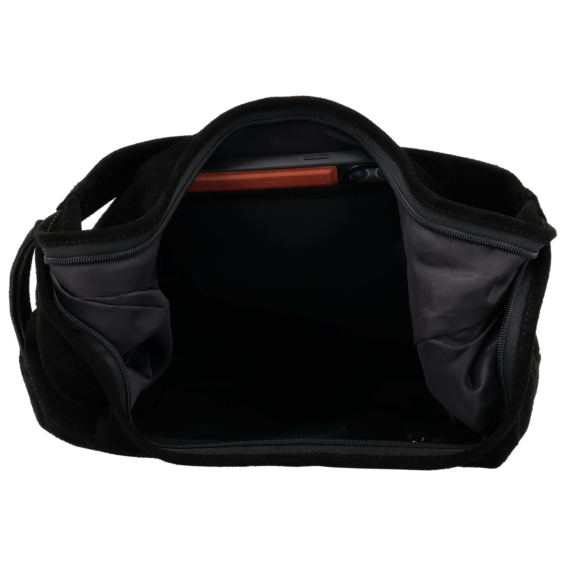 Beuteltasche Wildleder 42x40cm in Schwarz - leder-accessoires.com