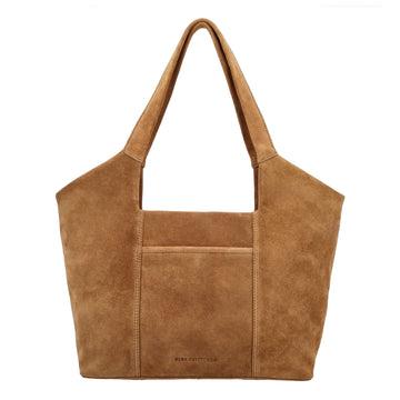 Wildleder-Schultertasche 47x27cm in Kamel – Warme Trendfarbe