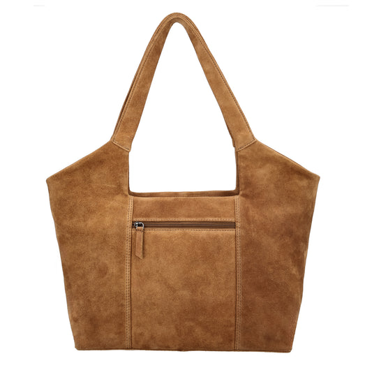 Wildleder-Schultertasche 47x27cm in Kamel – Warme Trendfarbe