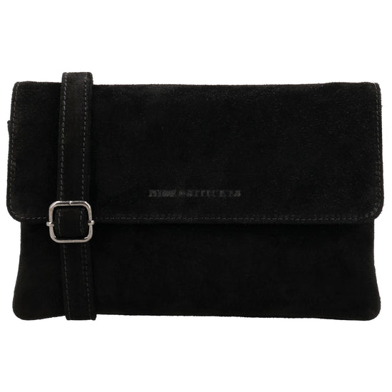 Umhängetasche 24,5x16cm Schwarz aus Wildleder - leder-accessoires.com
