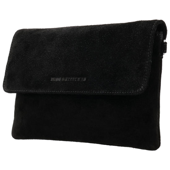 Umhängetasche 24,5x16cm Schwarz aus Wildleder - leder-accessoires.com