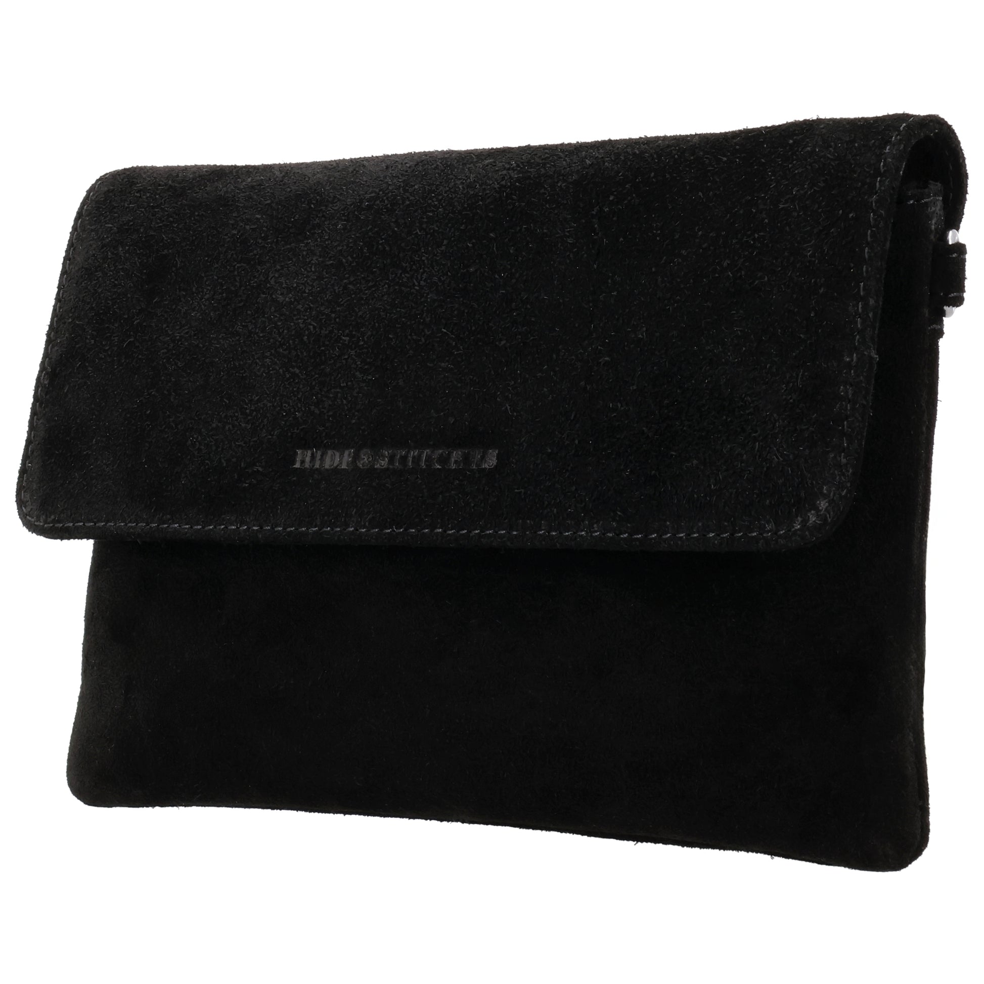 Umhängetasche 24,5x16cm Schwarz aus Wildleder - leder-accessoires.com