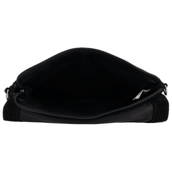 Umhängetasche 24,5x16cm Schwarz aus Wildleder - leder-accessoires.com