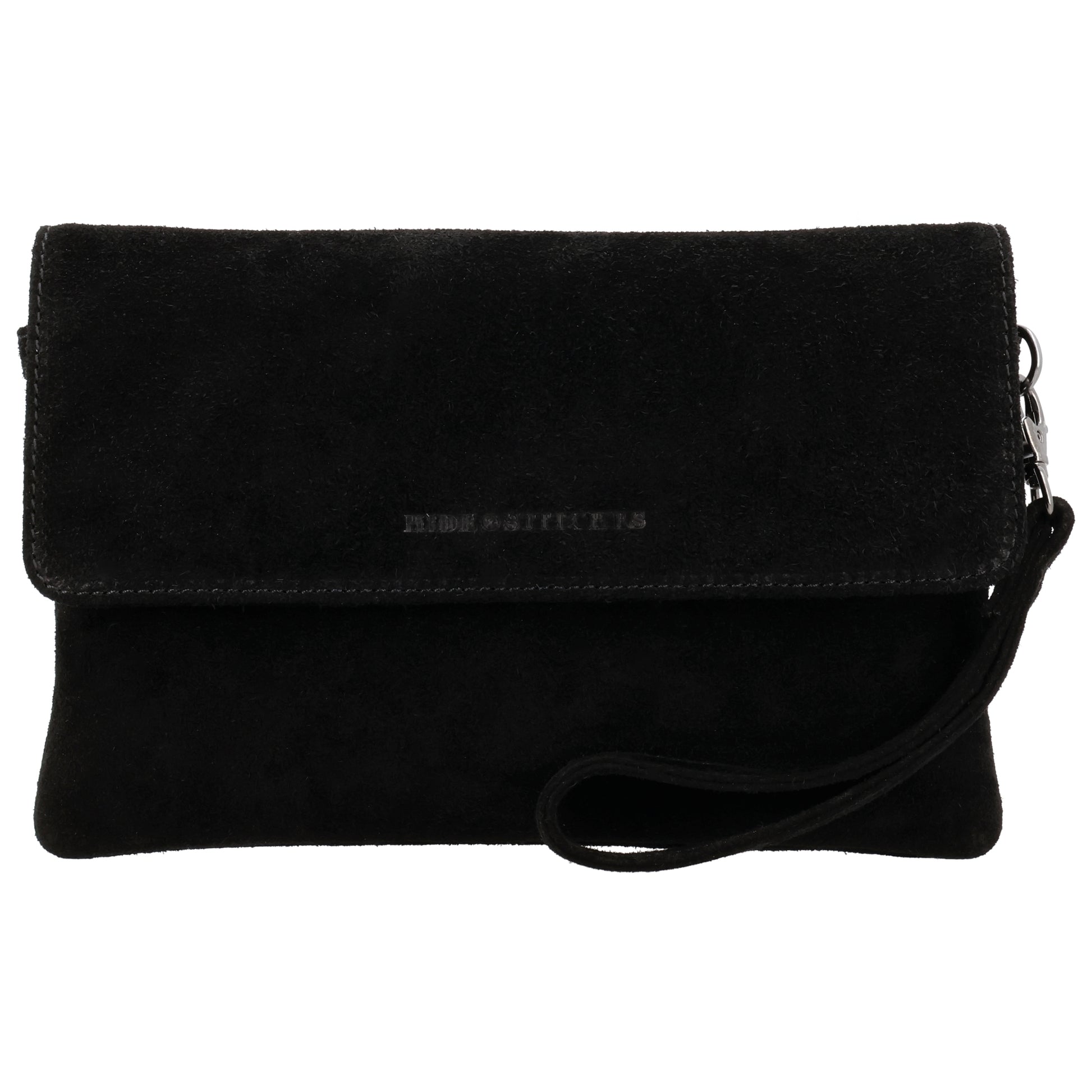 Umhängetasche 24,5x16cm Schwarz aus Wildleder - leder-accessoires.com