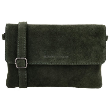 Umhängetasche 24,5x16cm Olivgrün aus Wildleder - leder-accessoires.com
