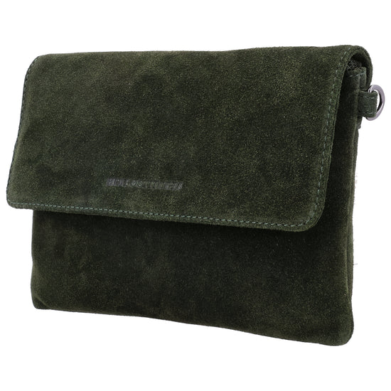Umhängetasche 24,5x16cm Olivgrün aus Wildleder - leder-accessoires.com