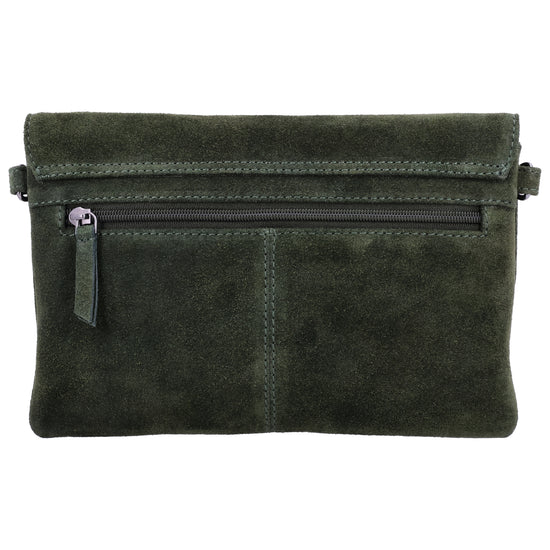 Umhängetasche 24,5x16cm Olivgrün aus Wildleder - leder-accessoires.com