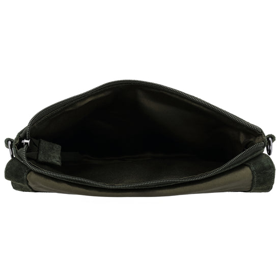 Umhängetasche 24,5x16cm Olivgrün aus Wildleder - leder-accessoires.com