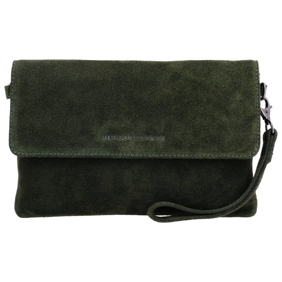 Umhängetasche 24,5x16cm Olivgrün aus Wildleder - leder-accessoires.com