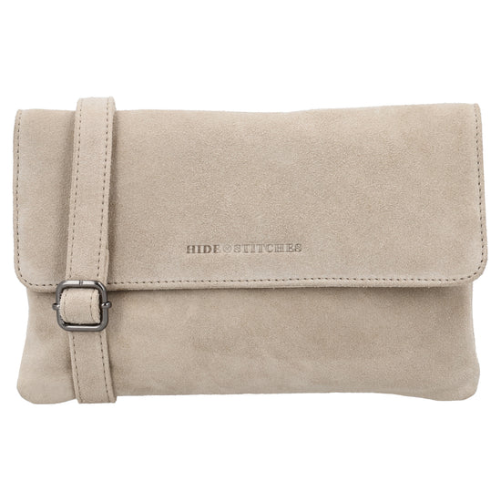 Umhängetasche 24,5x16cm Creme aus Wildleder - leder-accessoires.com