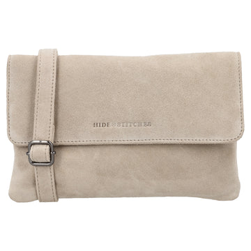 Umhängetasche 24,5x16cm Creme aus Wildleder - leder-accessoires.com