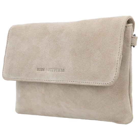 Umhängetasche 24,5x16cm Creme aus Wildleder - leder-accessoires.com