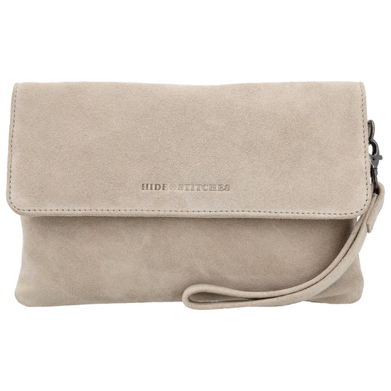 Umhängetasche 24,5x16cm Creme aus Wildleder - leder-accessoires.com