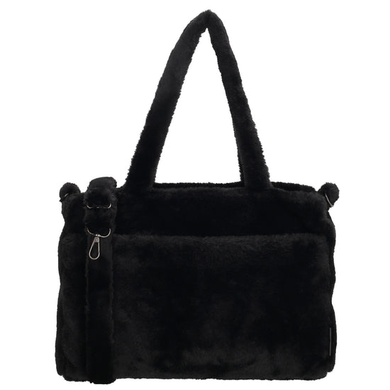 Trendige Handtasche 36x24cm in Schwarz aus Kunstfell – Hand- & Umhängetasche - leder-accessoires.com