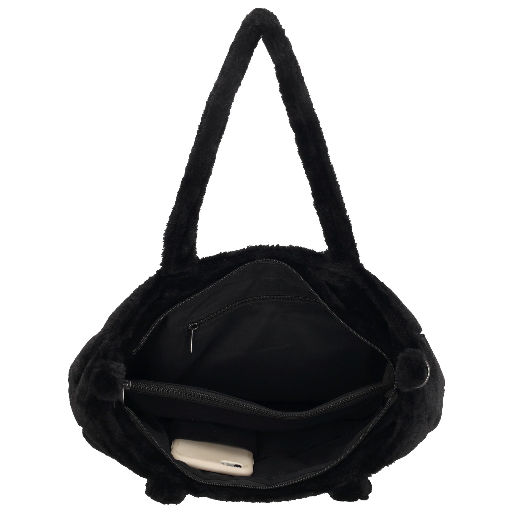Trendige Handtasche 36x24cm in Schwarz aus Kunstfell – Hand- & Umhängetasche - leder-accessoires.com