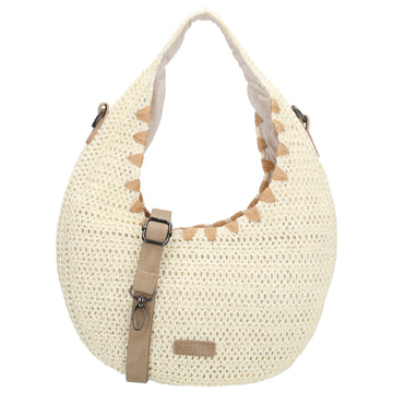 Strohtasche Creme 33x37cm Halbmond elegant mit Reißverschluss - leder-accessoires.com