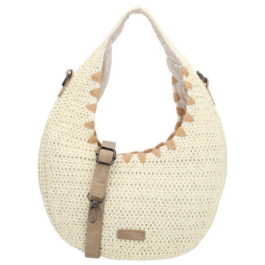 Strohtasche Creme 33x37cm Halbmond elegant mit Reißverschluss - leder-accessoires.com
