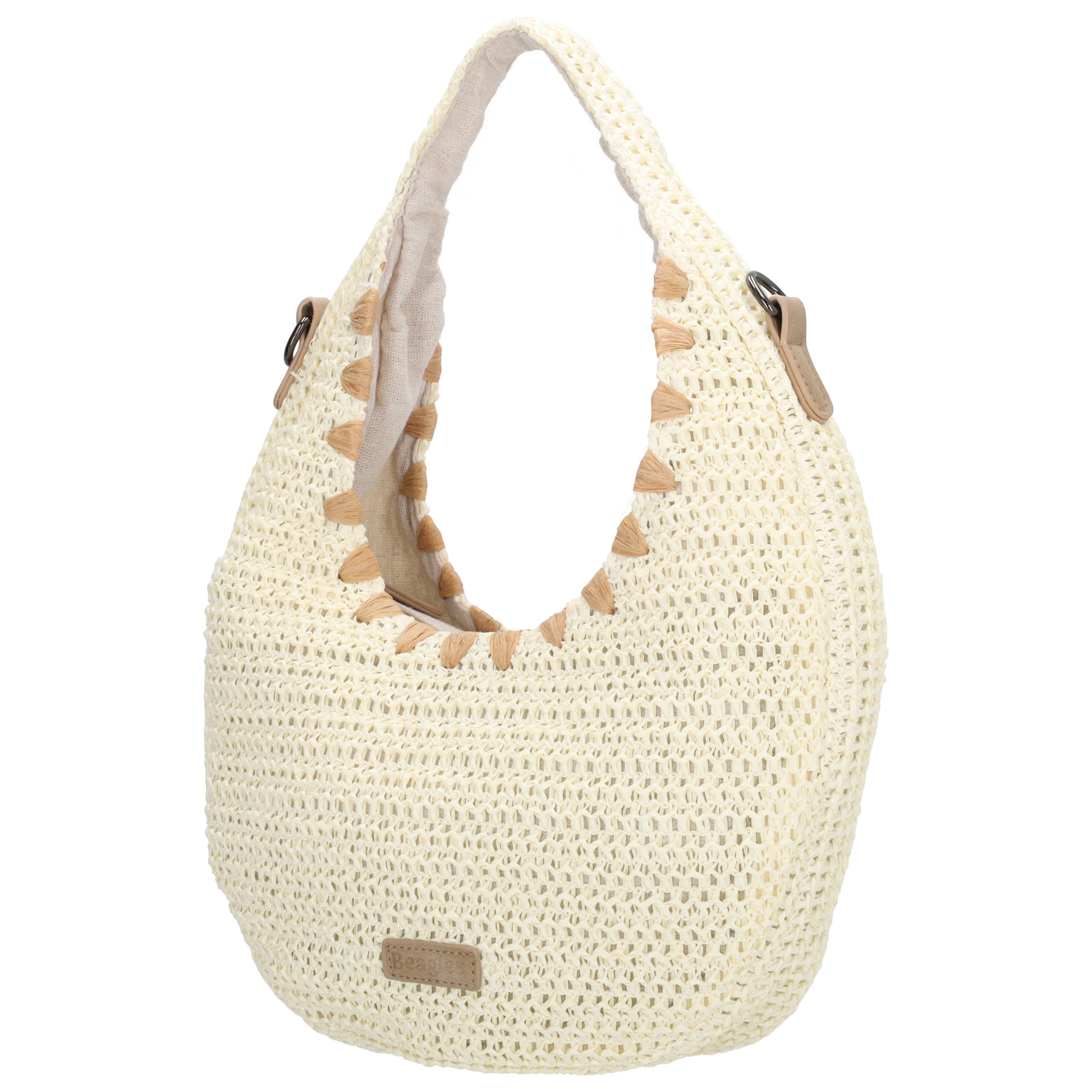 Strohtasche Creme 33x37cm Halbmond elegant mit Reißverschluss - leder-accessoires.com
