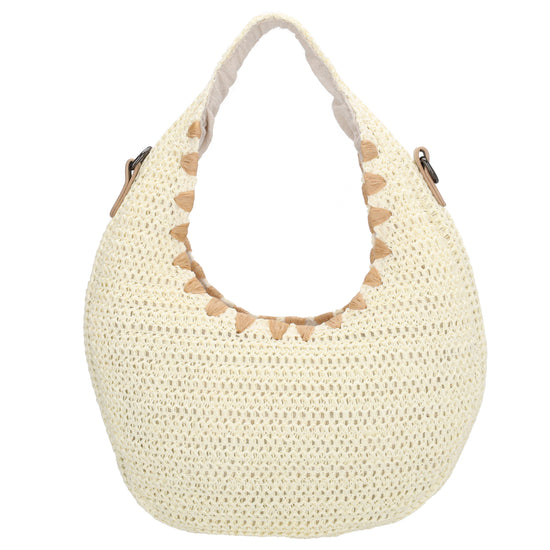 Strohtasche Creme 33x37cm Halbmond elegant mit Reißverschluss - leder-accessoires.com