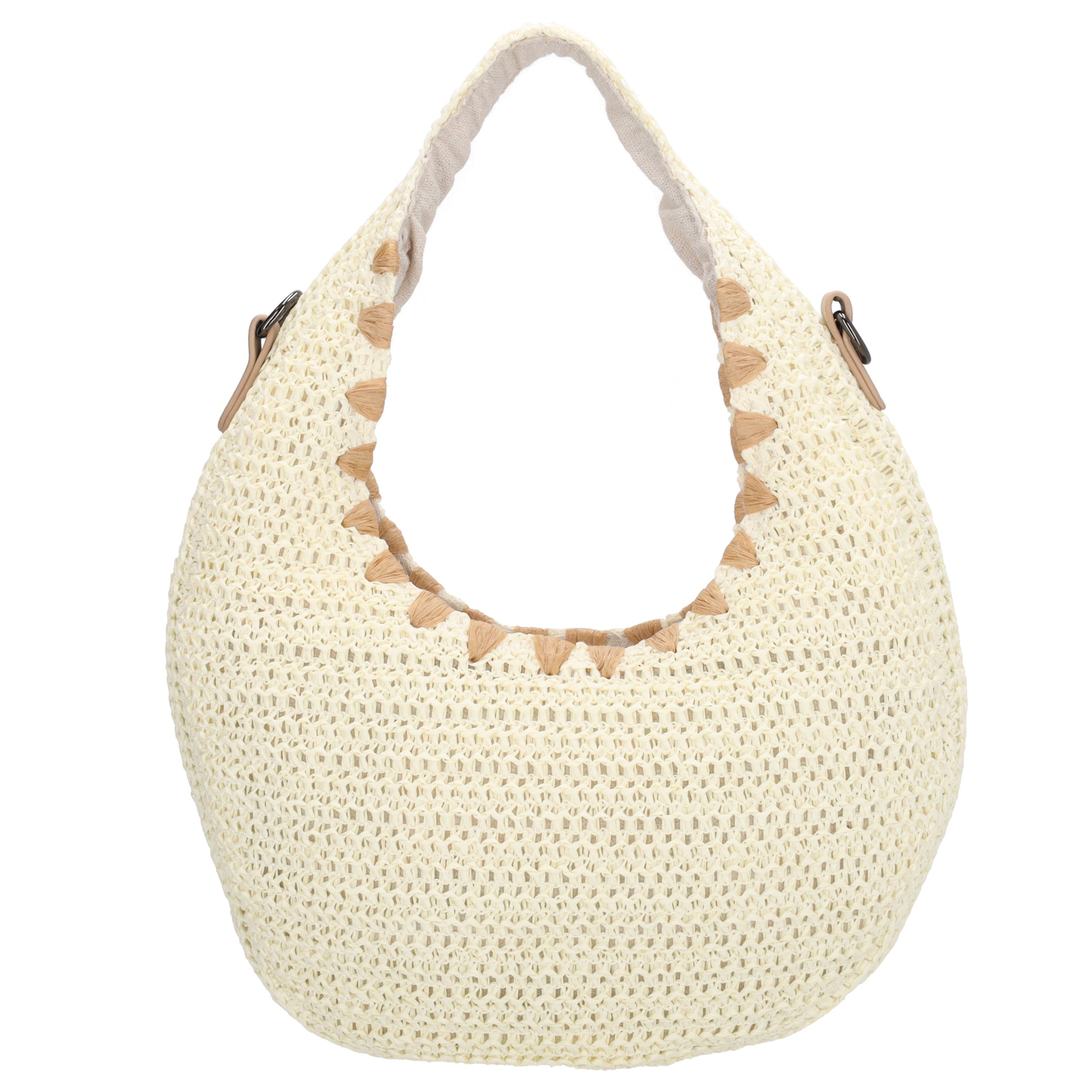 Strohtasche Creme 33x37cm Halbmond elegant mit Reißverschluss - leder-accessoires.com
