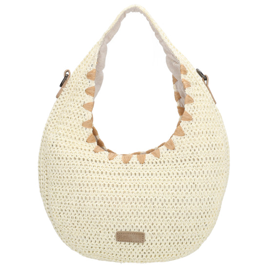 Strohtasche Creme 33x37cm Halbmond elegant mit Reißverschluss - leder-accessoires.com