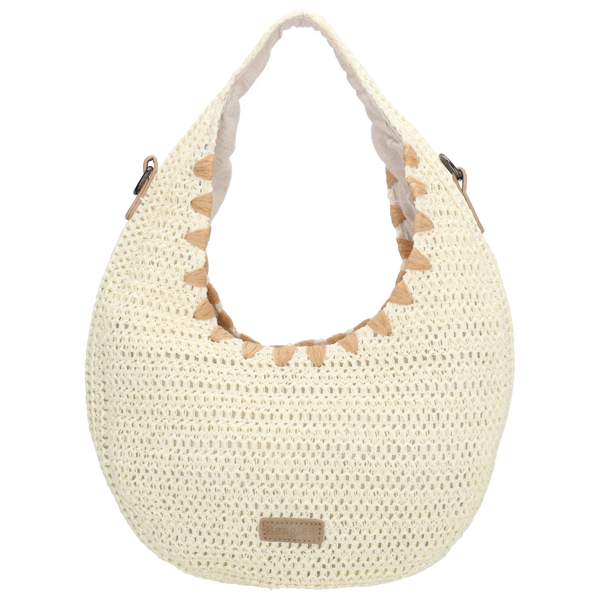 Strohtasche Creme 33x37cm Halbmond elegant mit Reißverschluss - leder-accessoires.com