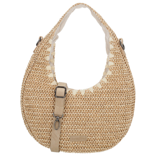 Basttasche Natur 33x37cm Halbmond aus Raphia mit Zipper - leder-accessoires.com