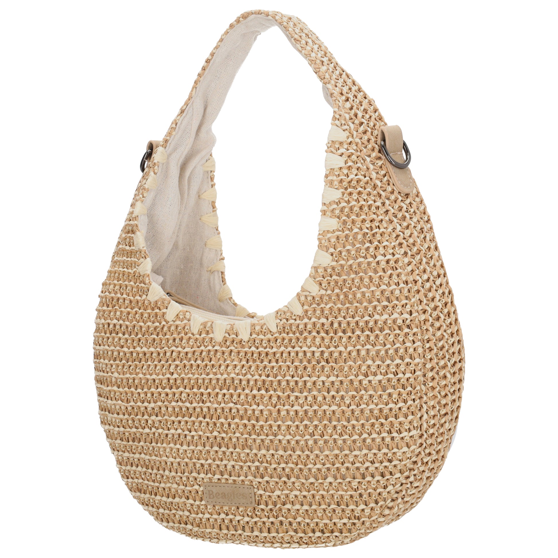 Basttasche Natur 33x37cm Halbmond aus Raphia mit Zipper - leder-accessoires.com