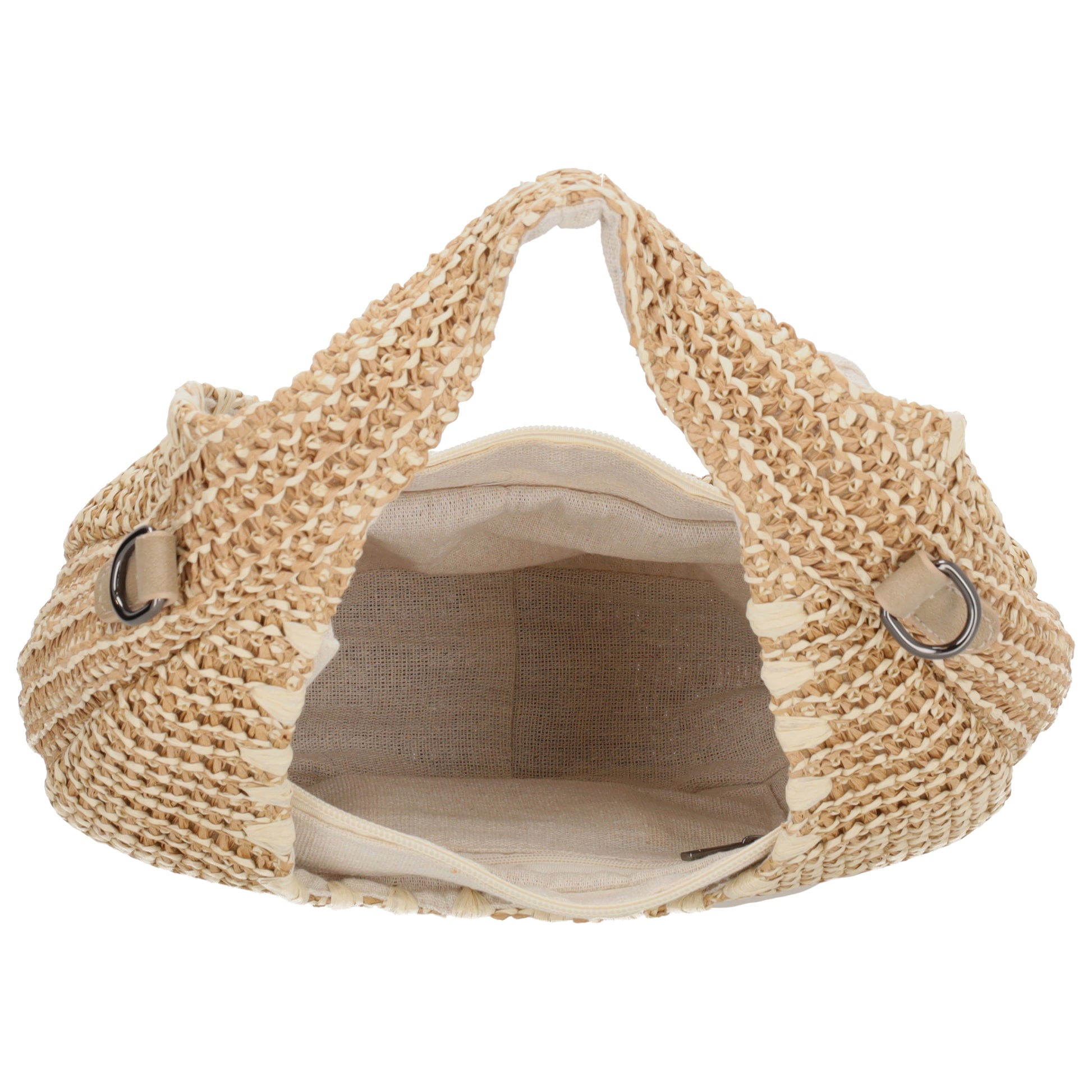 Basttasche Natur 33x37cm Halbmond aus Raphia mit Zipper - leder-accessoires.com