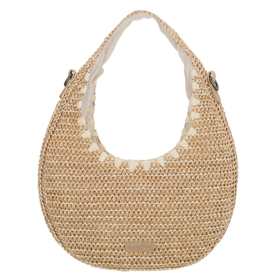 Basttasche Natur 33x37cm Halbmond aus Raphia mit Zipper - leder-accessoires.com