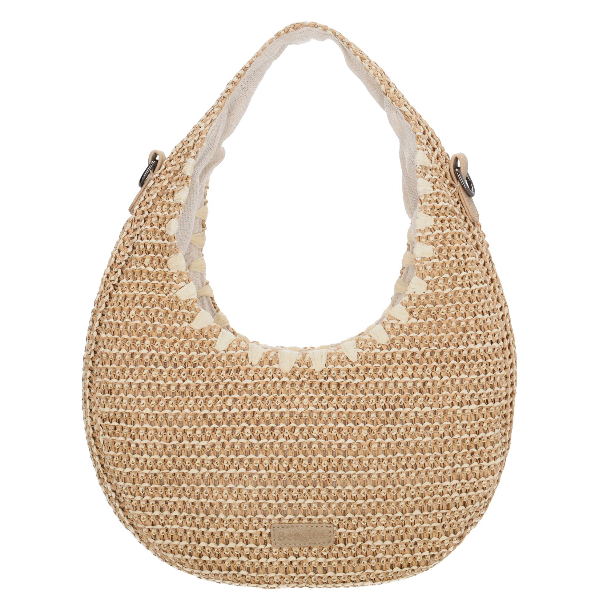 Basttasche Natur 33x37cm Halbmond aus Raphia mit Zipper - leder-accessoires.com