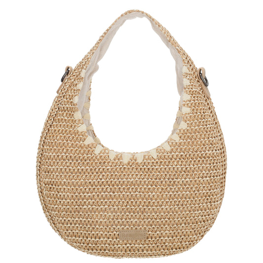 Basttasche Natur 33x37cm Halbmond aus Raphia mit Zipper