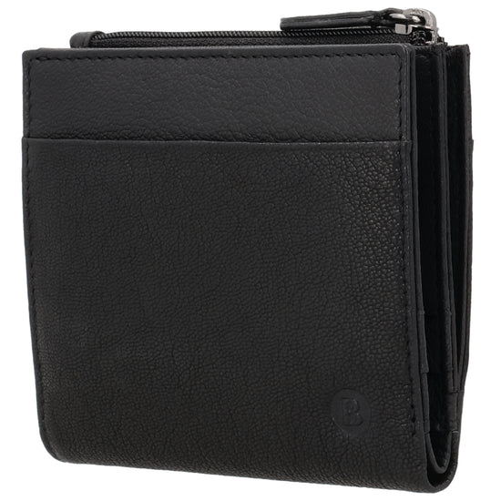 Kompaktes Portemonnaie Schwarz mit Druckknopf - leder-accessoires.com