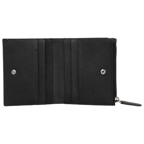 Kompaktes Portemonnaie Schwarz mit Druckknopf - leder-accessoires.com
