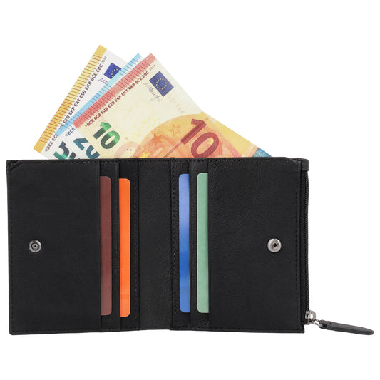 Kompaktes Portemonnaie Schwarz mit Druckknopf - leder-accessoires.com