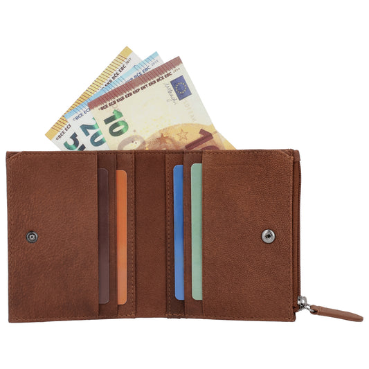 Stilvolle Geldbörse Cognac mit Druckverschluss - leder-accessoires.com