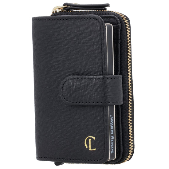 Kreditkartenetui 11x8cm Schwarz RFID mit Münzfach Alu - leder-accessoires.com