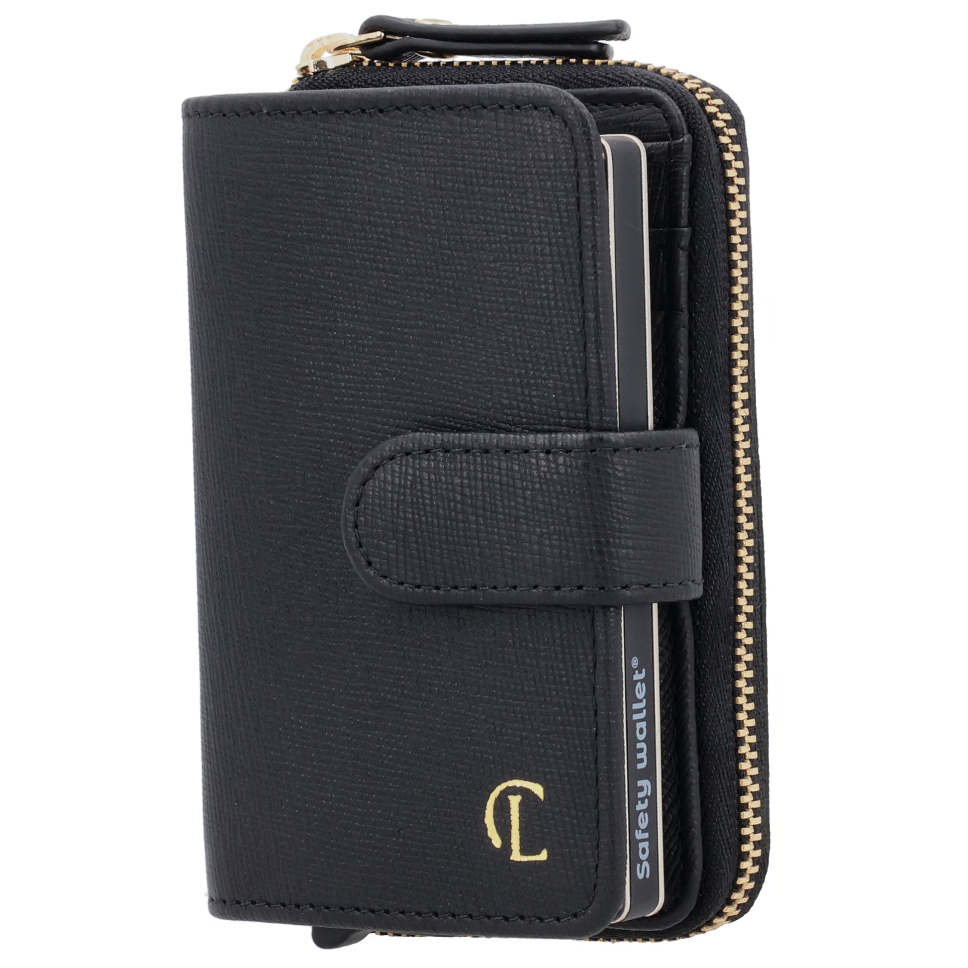 Kreditkartenetui 11x8cm Schwarz RFID mit Münzfach Alu - leder-accessoires.com
