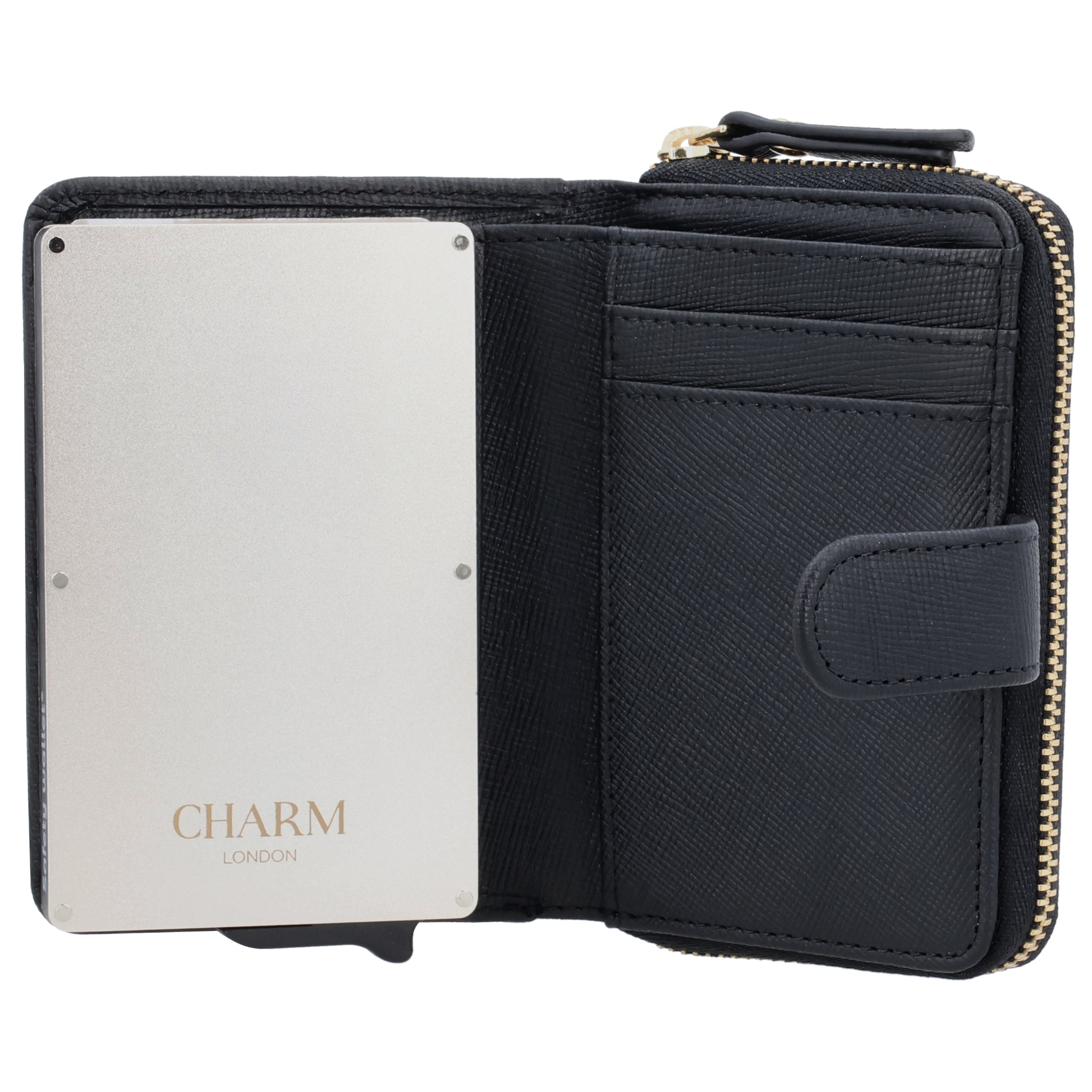 Kreditkartenetui 11x8cm Schwarz RFID mit Münzfach Alu - leder-accessoires.com