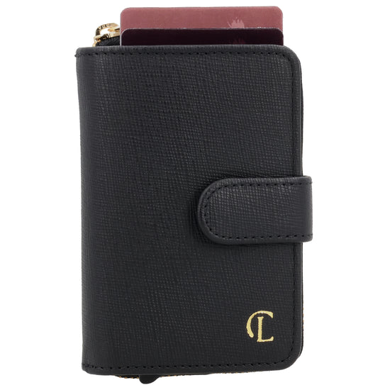 Kreditkartenetui 11x8cm Schwarz RFID mit Münzfach Alu - leder-accessoires.com
